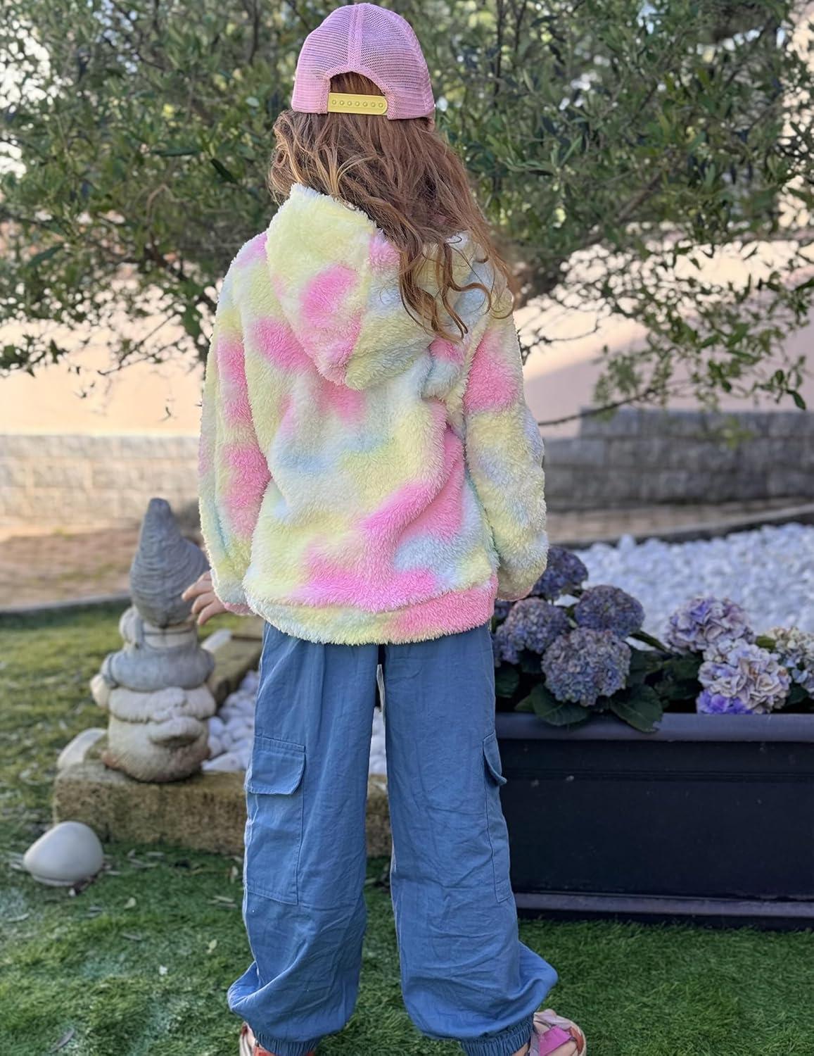 imageArshiner Girls Fuzzy Fleece Hoodies Casual Sweatshirt Sherpa Pullover with Kangaroo PocketsDpink Blue