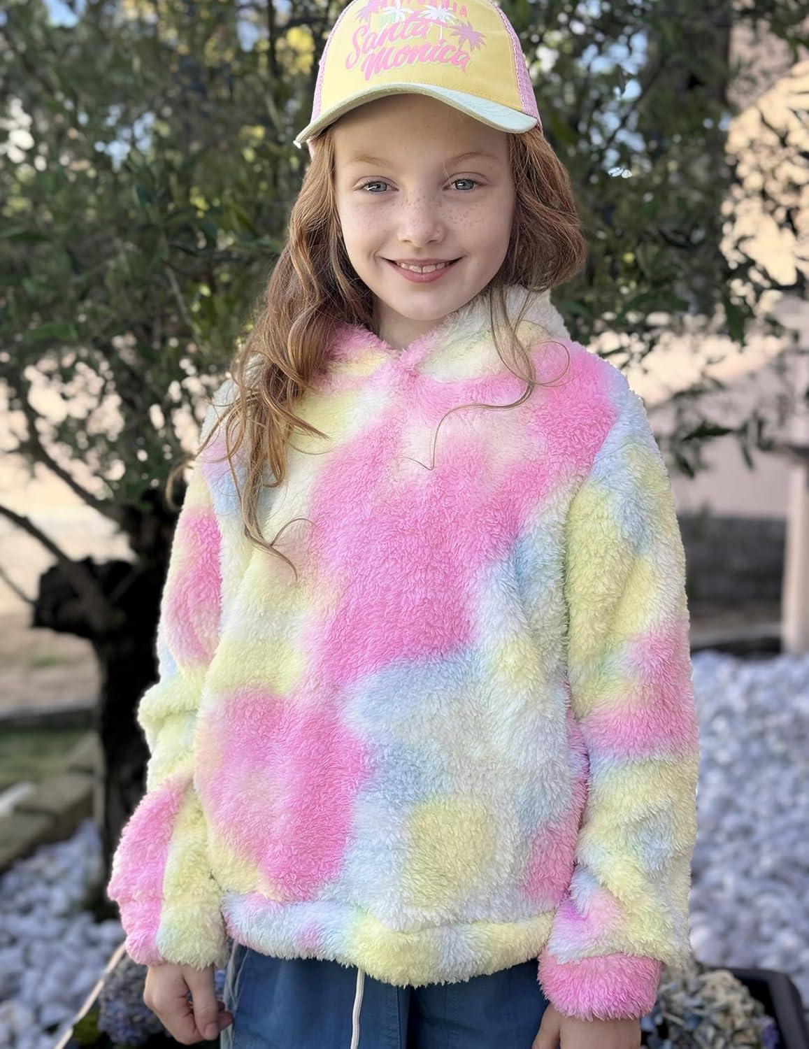 imageArshiner Girls Fuzzy Fleece Hoodies Casual Sweatshirt Sherpa Pullover with Kangaroo PocketsDpink Blue