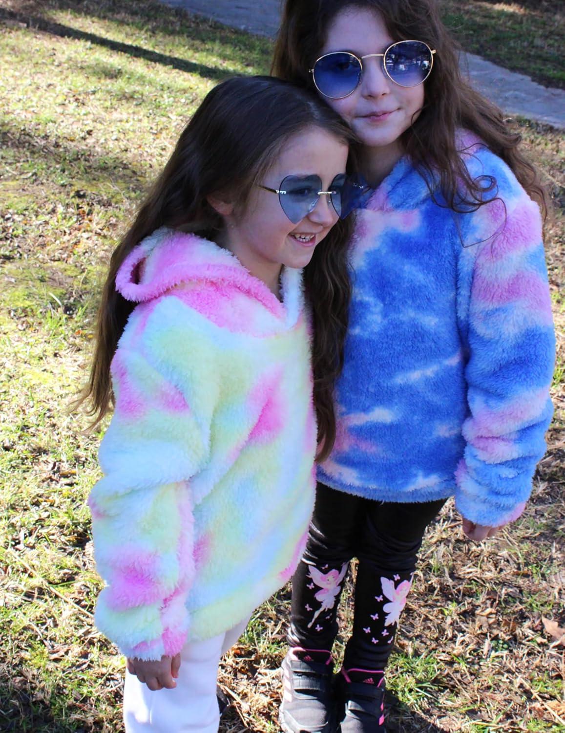 imageArshiner Girls Fuzzy Fleece Hoodies Casual Sweatshirt Sherpa Pullover with Kangaroo PocketsDpink Blue