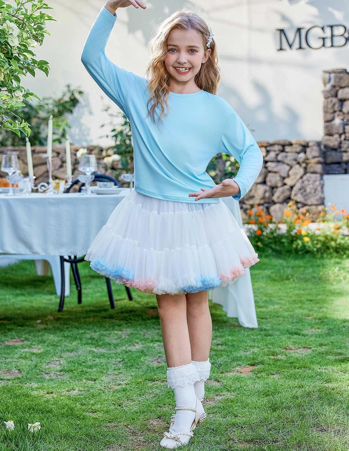 imageArshiner Girls Long Sleeve Shirts Drop Shoulder Casual Loose Fit Crewneck Blouse Tee TopsLight Blue