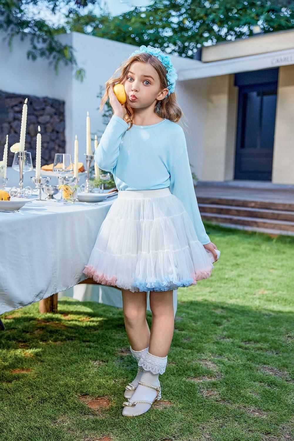 imageArshiner Girls Long Sleeve Shirts Drop Shoulder Casual Loose Fit Crewneck Blouse Tee TopsLight Blue