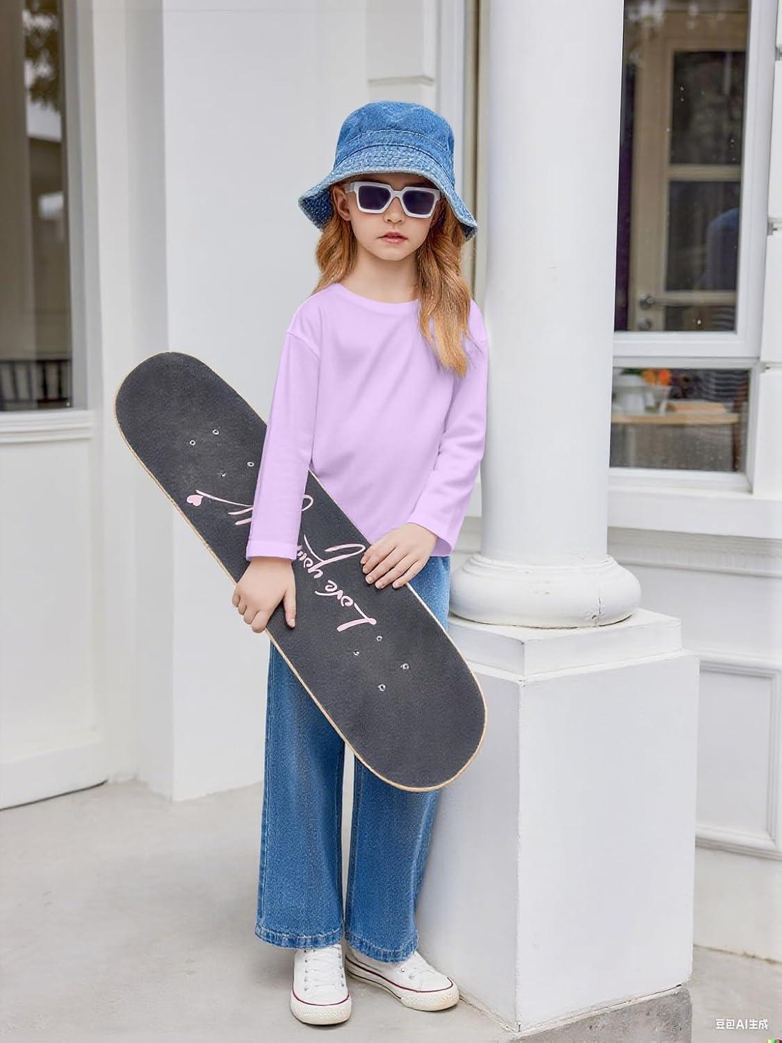 imageArshiner Girls Long Sleeve Shirts Drop Shoulder Casual Loose Fit Crewneck Blouse Tee TopsPurple