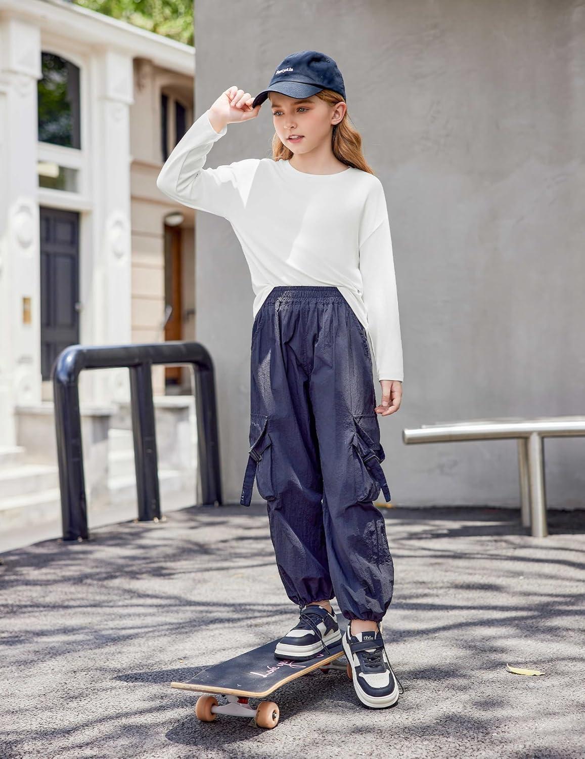 imageArshiner Girls Long Sleeve Shirts Drop Shoulder Casual Loose Fit Crewneck Blouse Tee TopsWhite