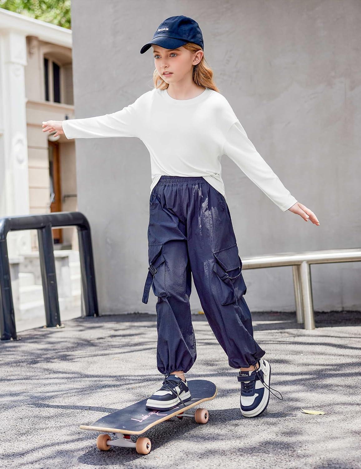 imageArshiner Girls Long Sleeve Shirts Drop Shoulder Casual Loose Fit Crewneck Blouse Tee TopsWhite