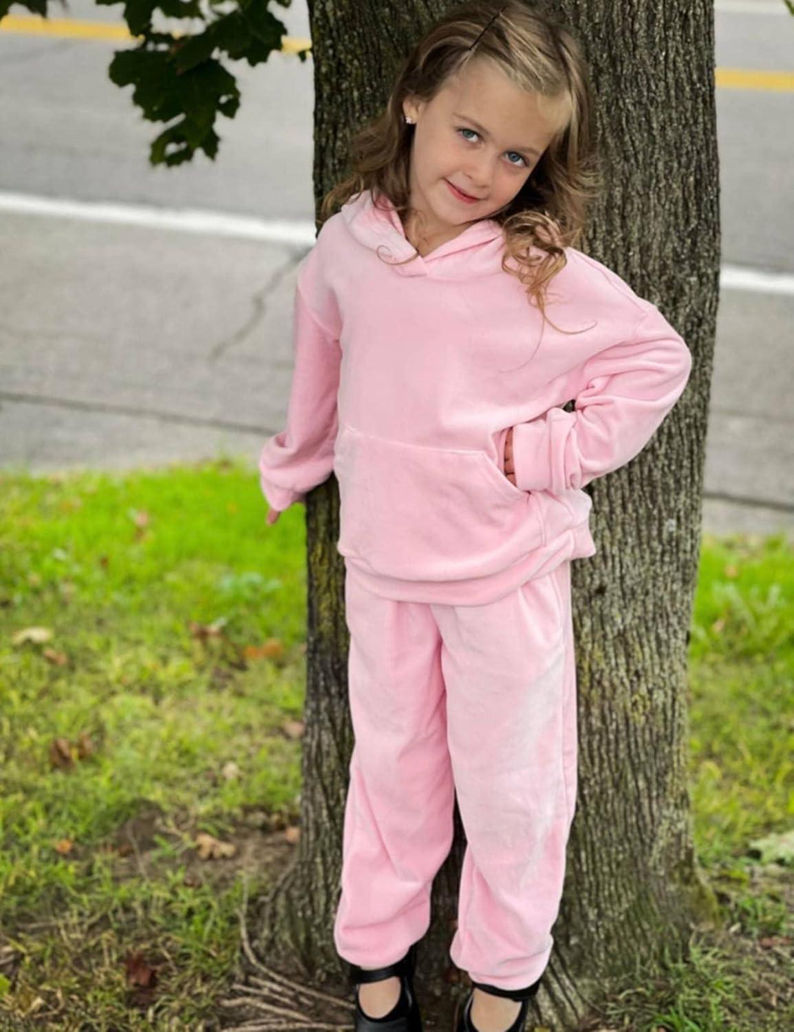 imageArshiner Girls Velour 2 Pieces Tracksuits Outfits Athletic Hoodies Sweatshirts and Sweatpants Athletic Clothing SetsPastel Pink
