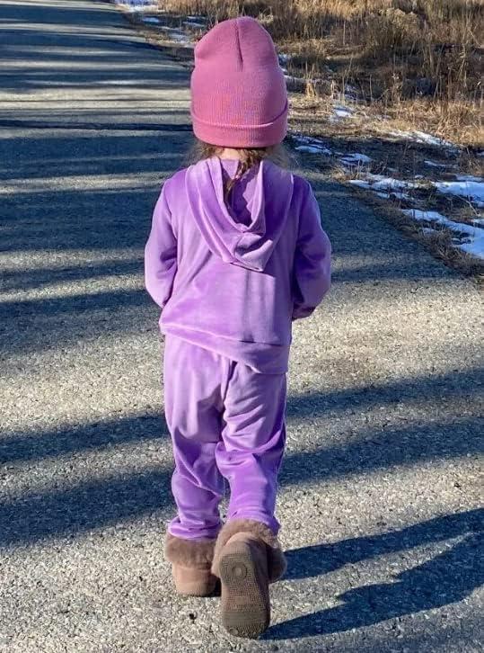 imageArshiner Girls Velour 2 Pieces Tracksuits Outfits Athletic Hoodies Sweatshirts and Sweatpants Athletic Clothing SetsPurple