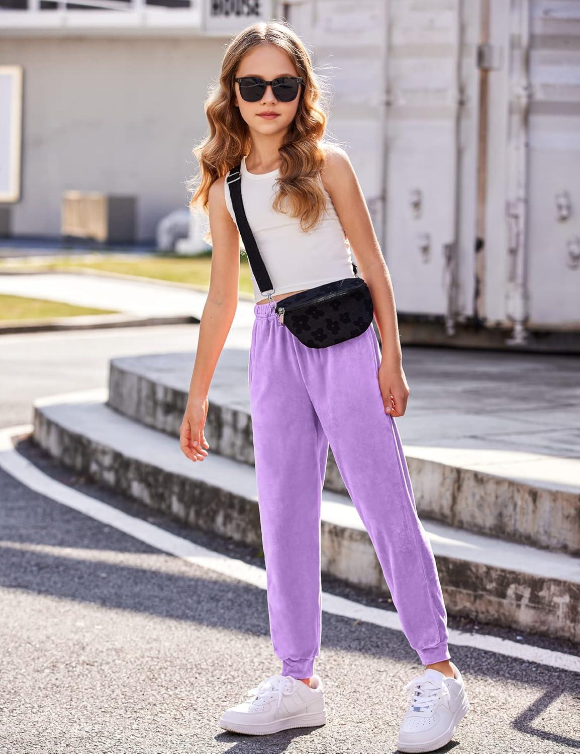 imageArshiner Girls Velour 2 Pieces Tracksuits Outfits Athletic Hoodies Sweatshirts and Sweatpants Athletic Clothing SetsPurple