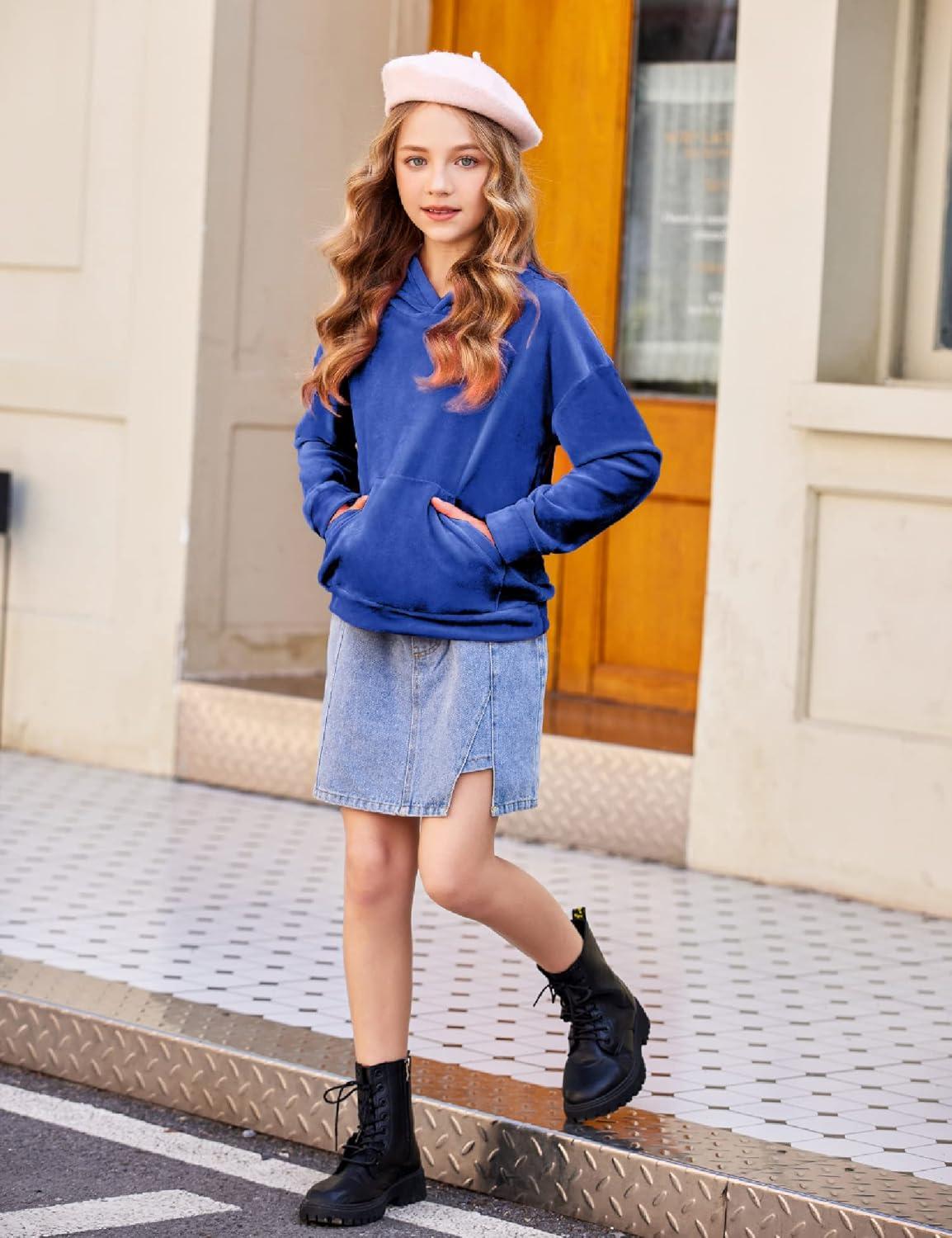 imageArshiner Girls Velour 2 Pieces Tracksuits Outfits Athletic Hoodies Sweatshirts and Sweatpants Athletic Clothing SetsRoyal Blue