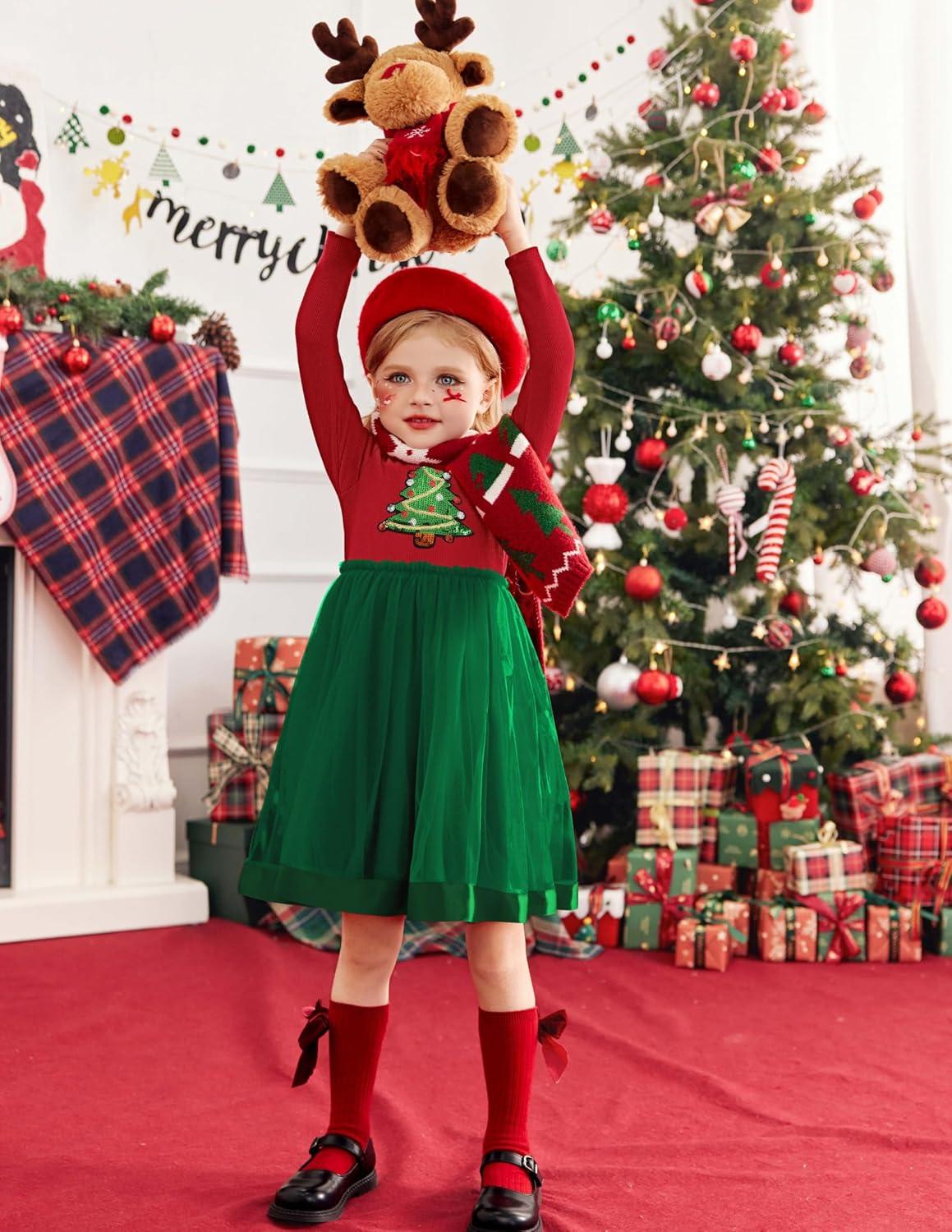 imageArshiner Toddler Tutu Dress Little Girls Fall Winter Long Sleeve Holiday Party Tulle Dresses 38YChristmas Green Tree