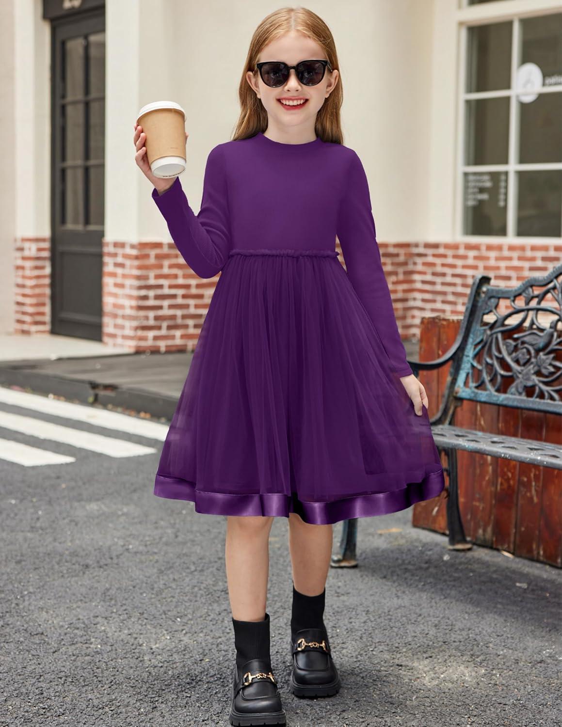 imageArshiner Toddler Tutu Dress Little Girls Fall Winter Long Sleeve Holiday Party Tulle Dresses 38YDark Purple