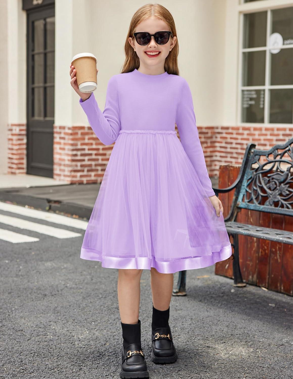 imageArshiner Toddler Tutu Dress Little Girls Fall Winter Long Sleeve Holiday Party Tulle Dresses 38YLilac