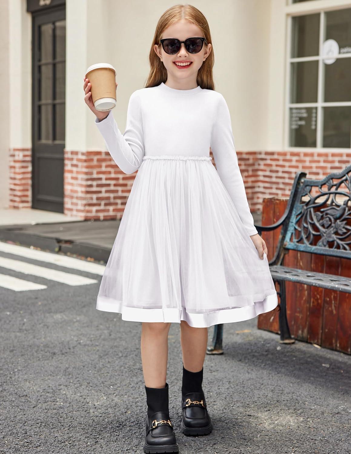 imageArshiner Toddler Tutu Dress Little Girls Fall Winter Long Sleeve Holiday Party Tulle Dresses 38YWhite