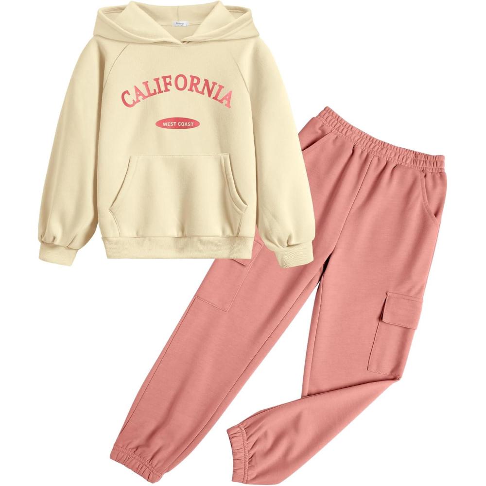 imageArshiner 2 Pieces Girls Outfits Tie Dye Sweatsuits Pant Set Long Sleeve Athletic Sweatshirts and Sweatpants with PocketsBeigepink