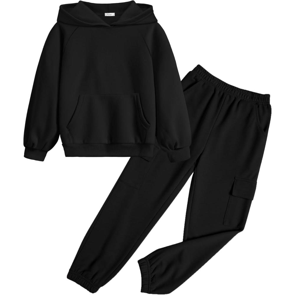 imageArshiner 2 Pieces Girls Outfits Tie Dye Sweatsuits Pant Set Long Sleeve Athletic Sweatshirts and Sweatpants with PocketsBlack