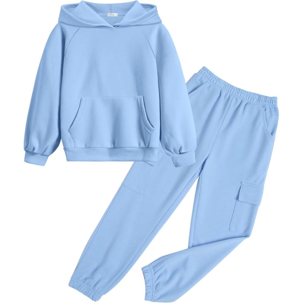 imageArshiner 2 Pieces Girls Outfits Tie Dye Sweatsuits Pant Set Long Sleeve Athletic Sweatshirts and Sweatpants with PocketsBlue
