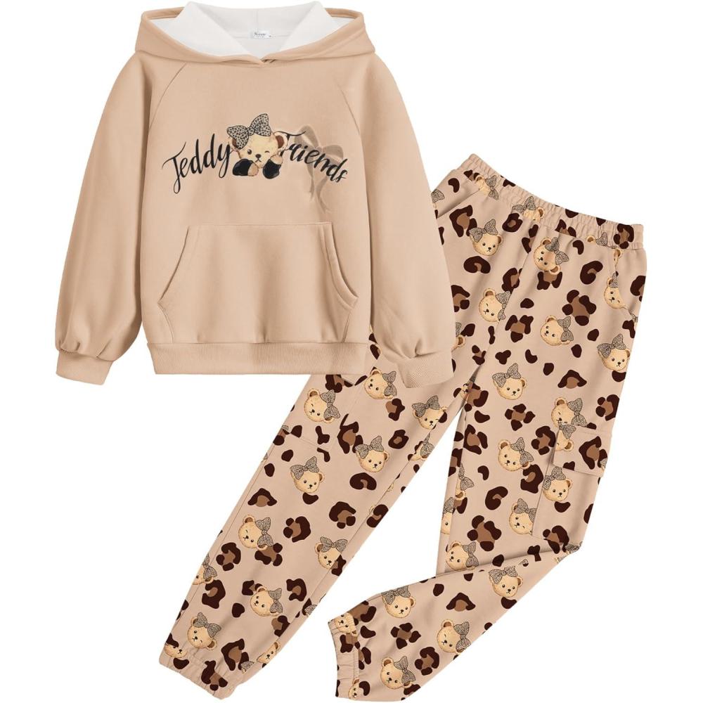 imageArshiner 2 Pieces Girls Outfits Tie Dye Sweatsuits Pant Set Long Sleeve Athletic Sweatshirts and Sweatpants with PocketsBrown Print