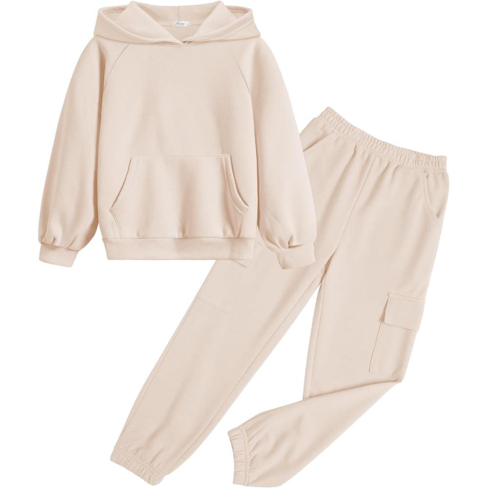 imageArshiner 2 Pieces Girls Outfits Tie Dye Sweatsuits Pant Set Long Sleeve Athletic Sweatshirts and Sweatpants with PocketsLight Brown