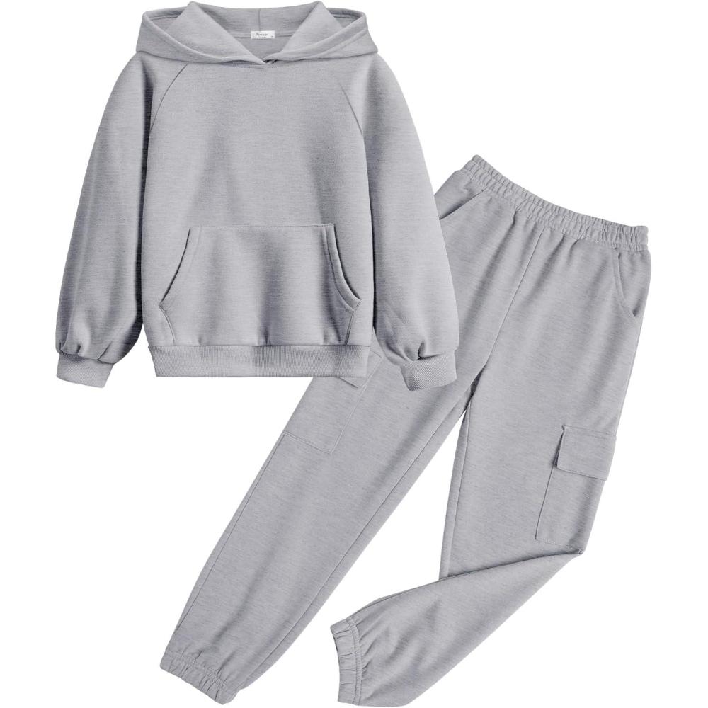 imageArshiner 2 Pieces Girls Outfits Tie Dye Sweatsuits Pant Set Long Sleeve Athletic Sweatshirts and Sweatpants with PocketsLight Gray