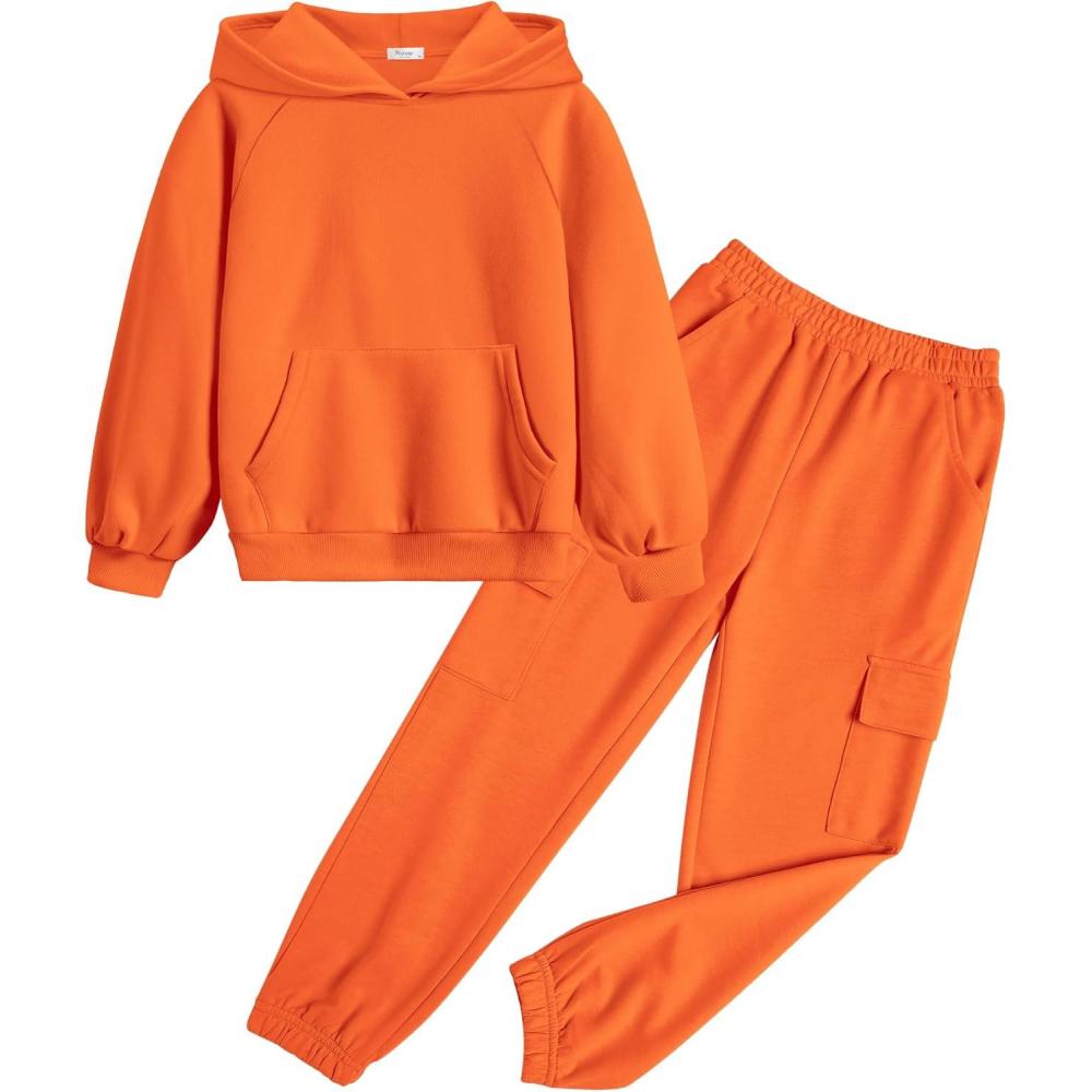 imageArshiner 2 Pieces Girls Outfits Tie Dye Sweatsuits Pant Set Long Sleeve Athletic Sweatshirts and Sweatpants with PocketsOrange
