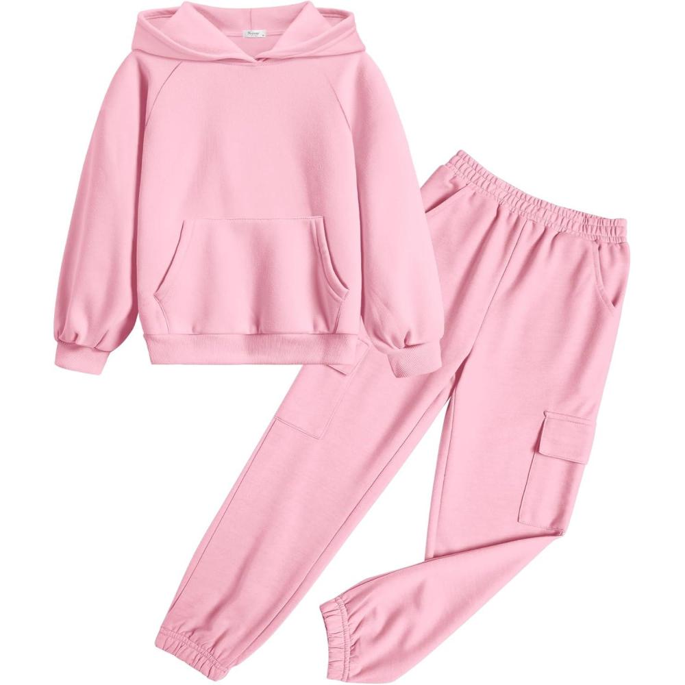imageArshiner 2 Pieces Girls Outfits Tie Dye Sweatsuits Pant Set Long Sleeve Athletic Sweatshirts and Sweatpants with PocketsPink