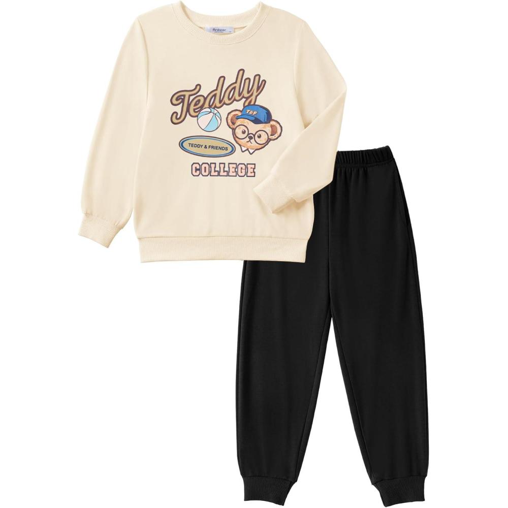 imageArshiner Boys Camo Clothes 2 Piece Graphic Printed Sweatshirt and Pants Outfit Fall Winter Clothing Set 513 YearsBeige  Black