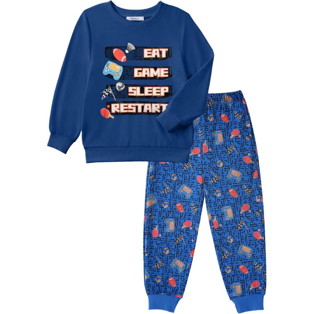 imageArshiner Boys Camo Clothes 2 Piece Graphic Printed Sweatshirt and Pants Outfit Fall Winter Clothing Set 513 YearsBlue Cartoon Prints