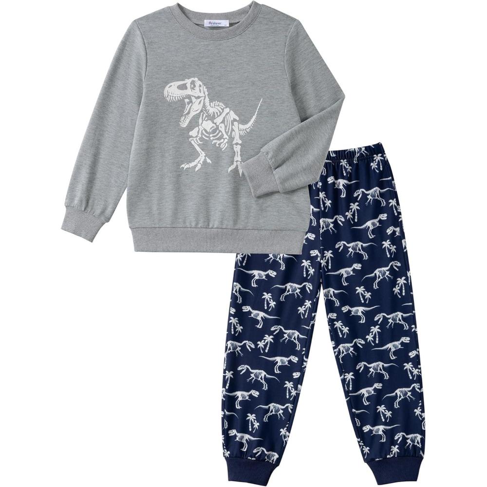 imageArshiner Boys Camo Clothes 2 Piece Graphic Printed Sweatshirt and Pants Outfit Fall Winter Clothing Set 513 YearsDinosaur Prints