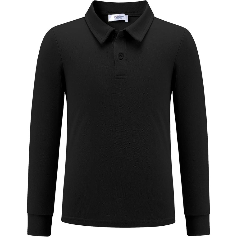 imageArshiner Boys Long Sleeve Polo Shirt Performance School Uniform Pique Button Closure Shirt Size 512 YearsBlack