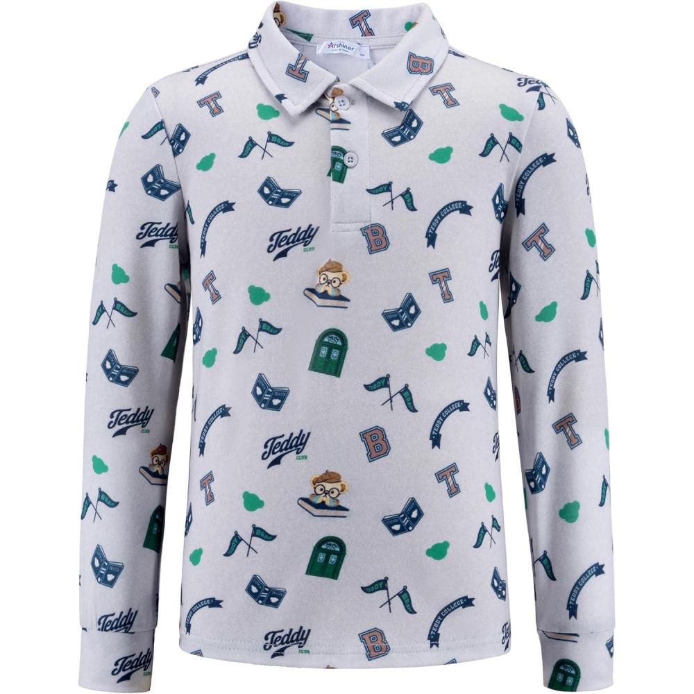 imageArshiner Boys Long Sleeve Polo Shirt Performance School Uniform Pique Button Closure Shirt Size 512 YearsCollege Teddy Bear