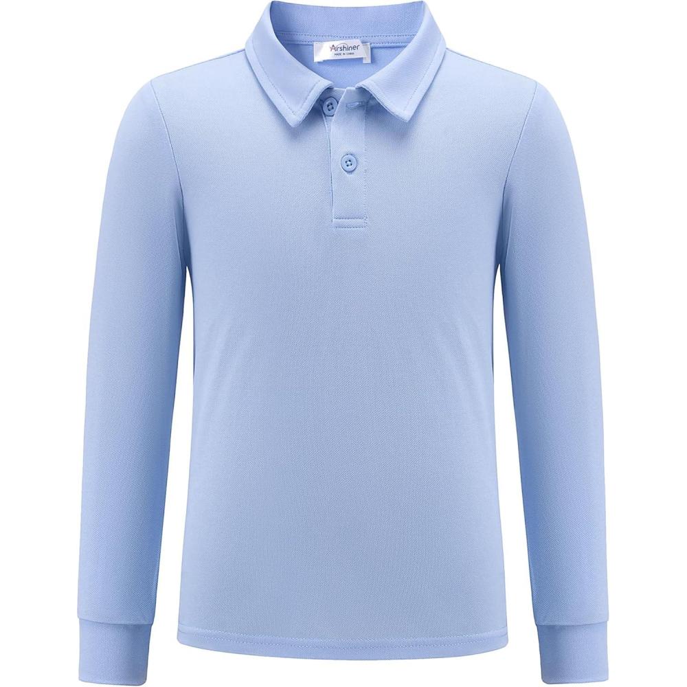 imageArshiner Boys Long Sleeve Polo Shirt Performance School Uniform Pique Button Closure Shirt Size 512 YearsLight Blue