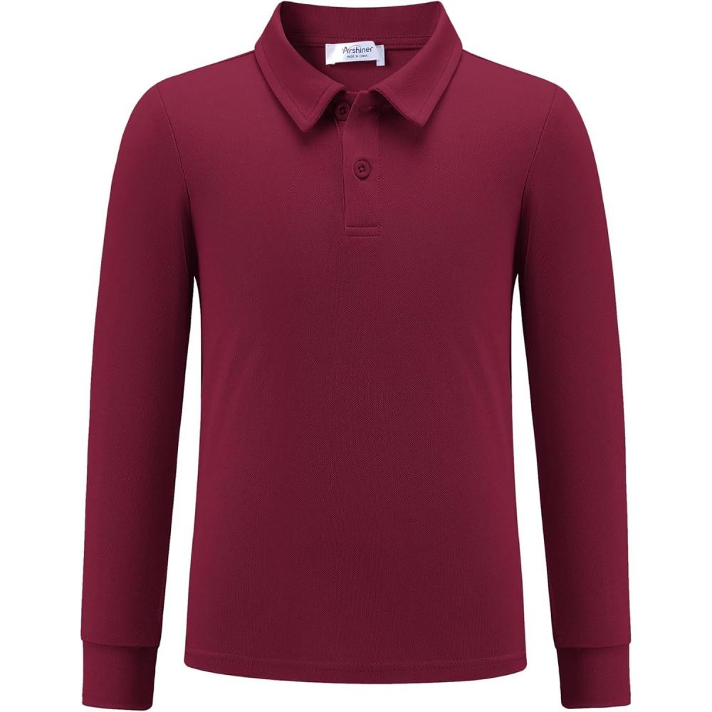 imageArshiner Boys Long Sleeve Polo Shirt Performance School Uniform Pique Button Closure Shirt Size 512 YearsRed