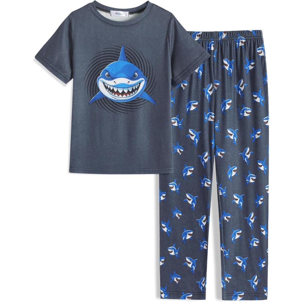 imageArshiner Boys Pajamas Short Sleeve and Long Pants 2 Piece Pajama Set for Boys 614 YearsShark