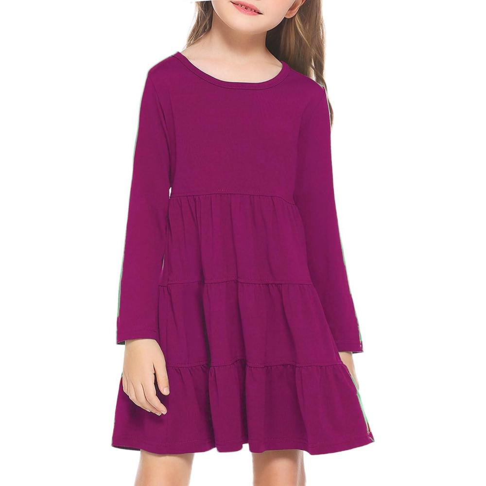 imageArshiner Girl Long Sleeve Dress Tiered Ruffle Swing Tunic Shirt DressFuchsia