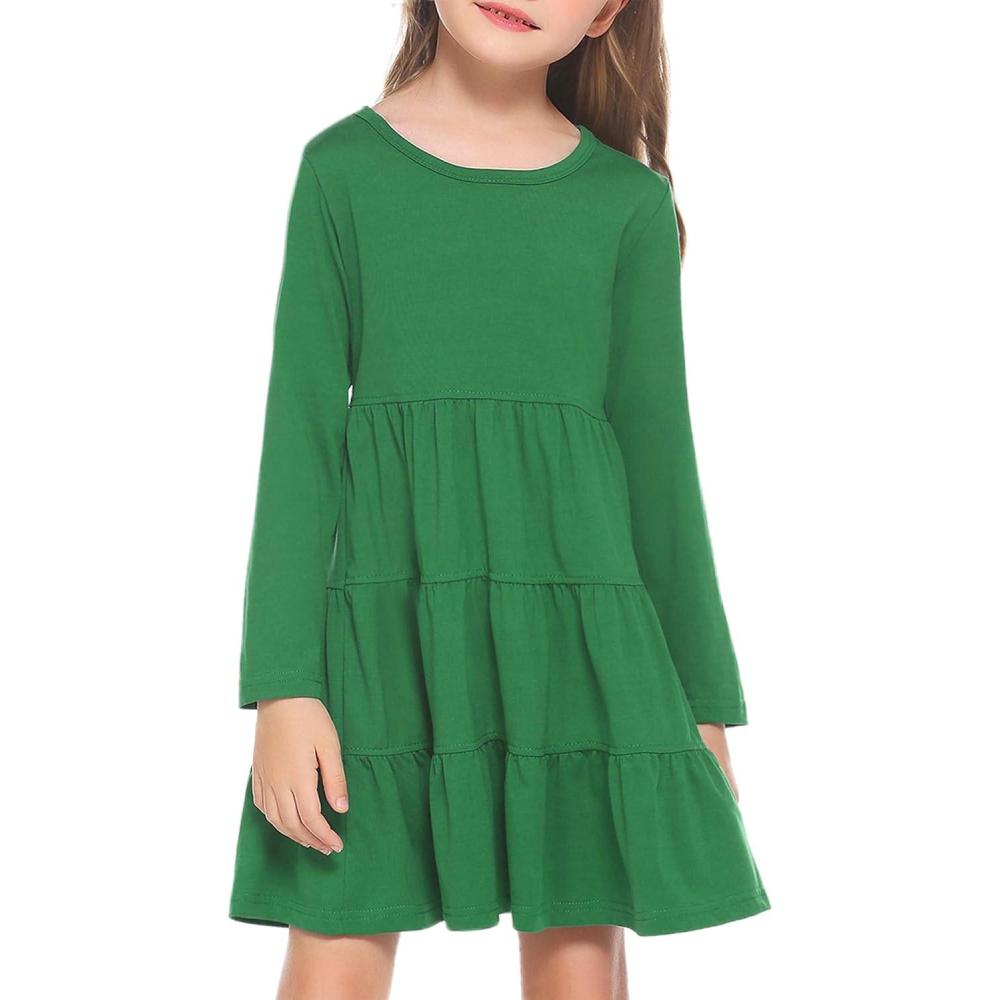 imageArshiner Girl Long Sleeve Dress Tiered Ruffle Swing Tunic Shirt DressGreen