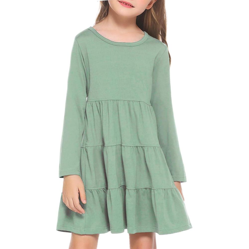 imageArshiner Girl Long Sleeve Dress Tiered Ruffle Swing Tunic Shirt DressMint Green