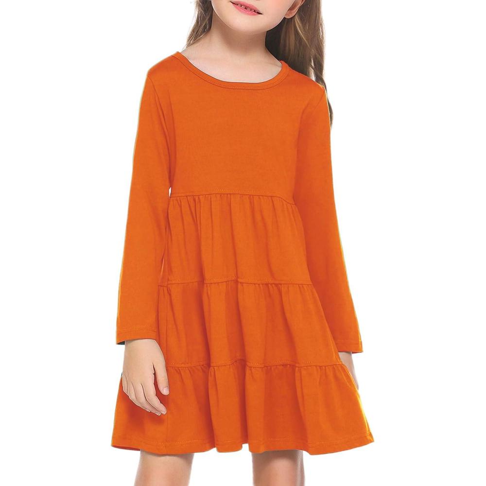 imageArshiner Girl Long Sleeve Dress Tiered Ruffle Swing Tunic Shirt DressOrange