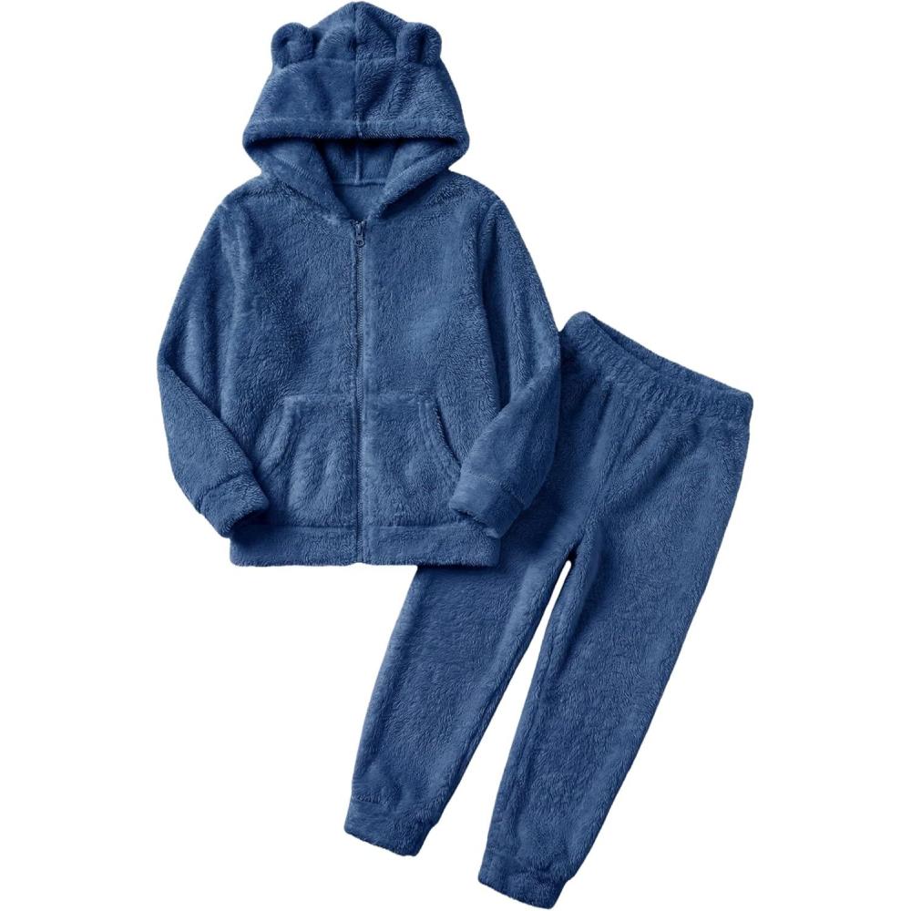 imageArshiner Girls 2 Piece Fuzzy Set with Bear Ear Hoodie and Jogger Pants Zip Up Sweatshirt Outfits for Fall Winter 513 YearsRoral Blue