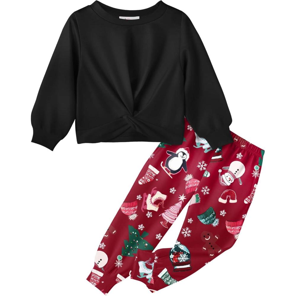 imageArshiner Girls 2 Piece Outfits Fashion Twist Front Tracksuit Long Sleeve Pullover Sweatshirt Sweatpants Jogger set SweatsuitBlackchristmas