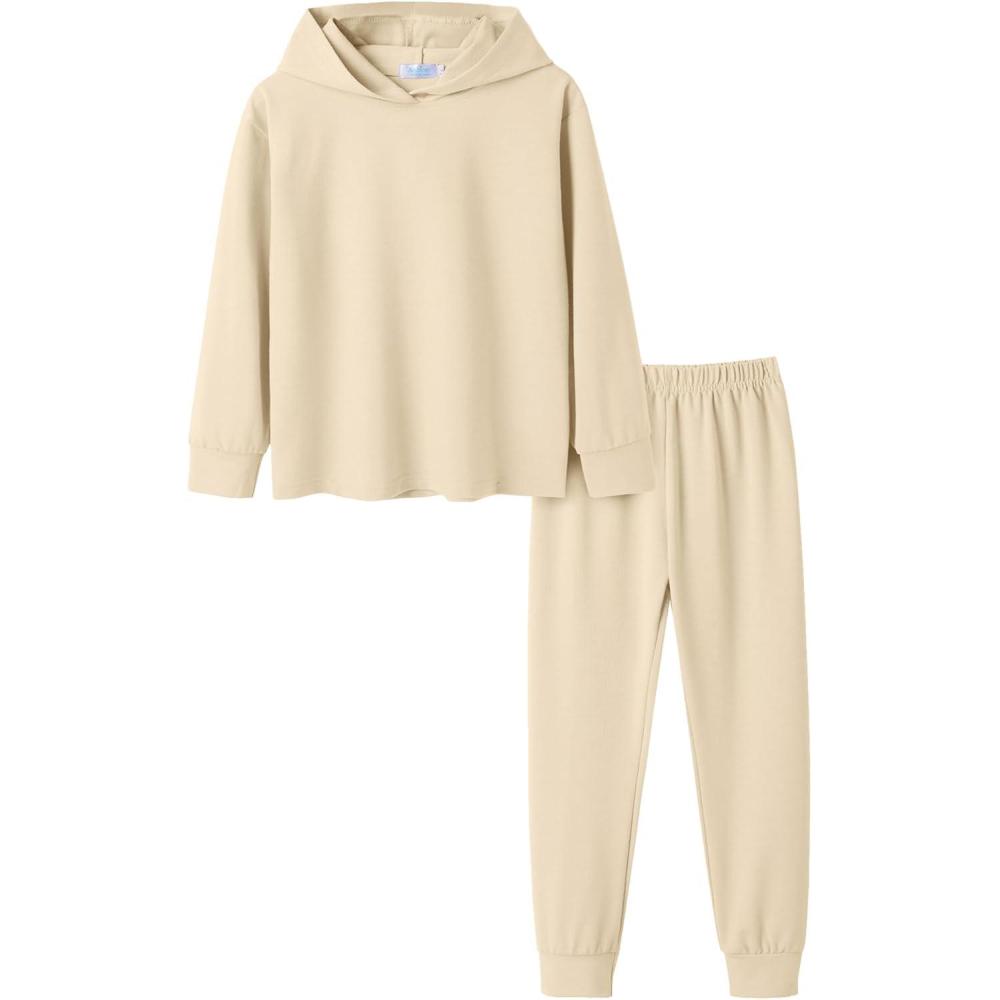 imageArshiner Girls 2 Piece Tiedye Pullover Hooded Sweatshirt Set Sweatsuits and SweatpantsBeige