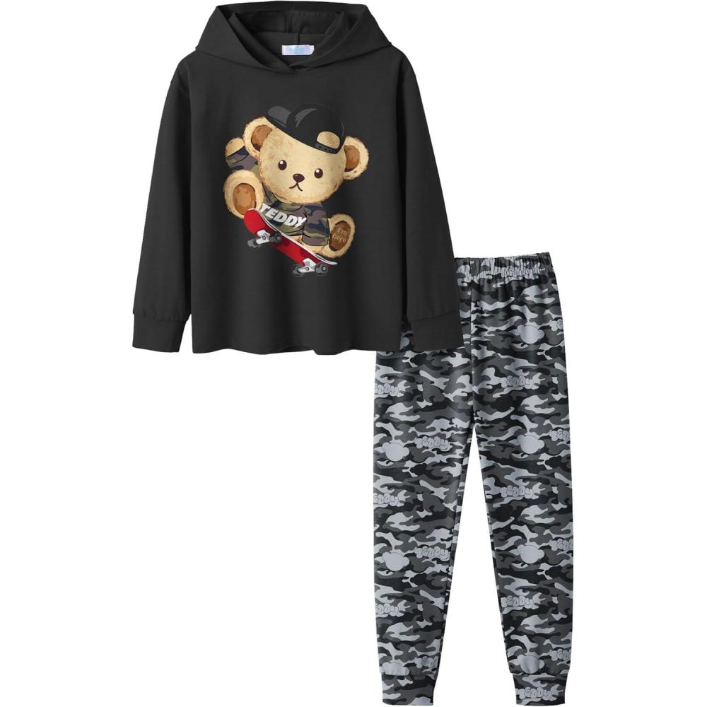 imageArshiner Girls 2 Piece Tiedye Pullover Hooded Sweatshirt Set Sweatsuits and SweatpantsBlackcamouflage