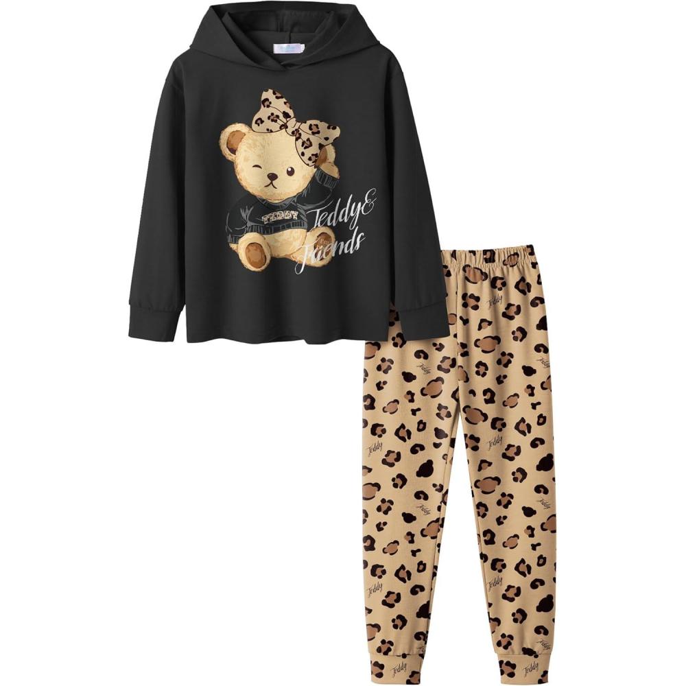 imageArshiner Girls 2 Piece Tiedye Pullover Hooded Sweatshirt Set Sweatsuits and SweatpantsBlackleopard