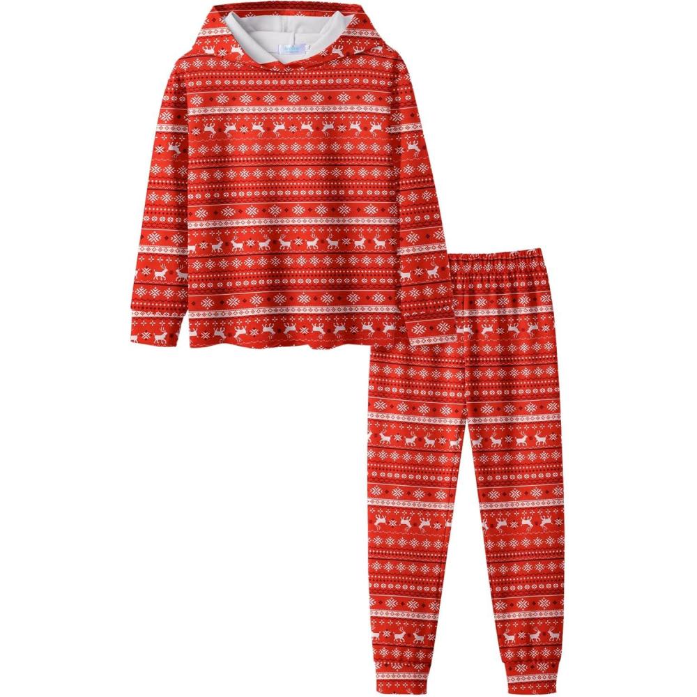 imageArshiner Girls 2 Piece Tiedye Pullover Hooded Sweatshirt Set Sweatsuits and SweatpantsChristmas