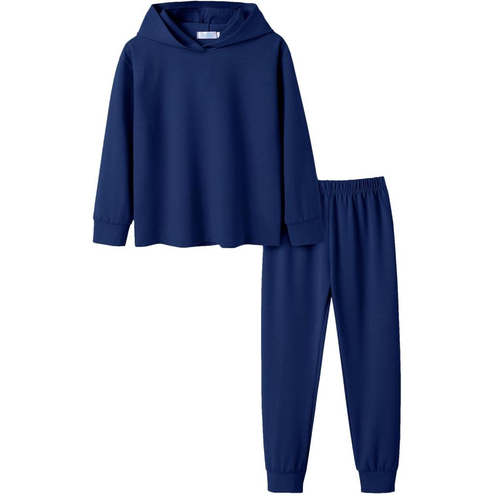 imageArshiner Girls 2 Piece Tiedye Pullover Hooded Sweatshirt Set Sweatsuits and SweatpantsNavy Blue