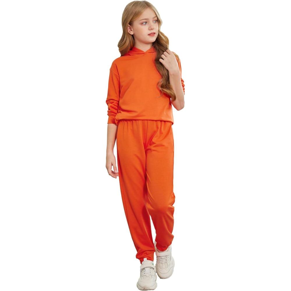imageArshiner Girls 2 Piece Tiedye Pullover Hooded Sweatshirt Set Sweatsuits and SweatpantsOrange