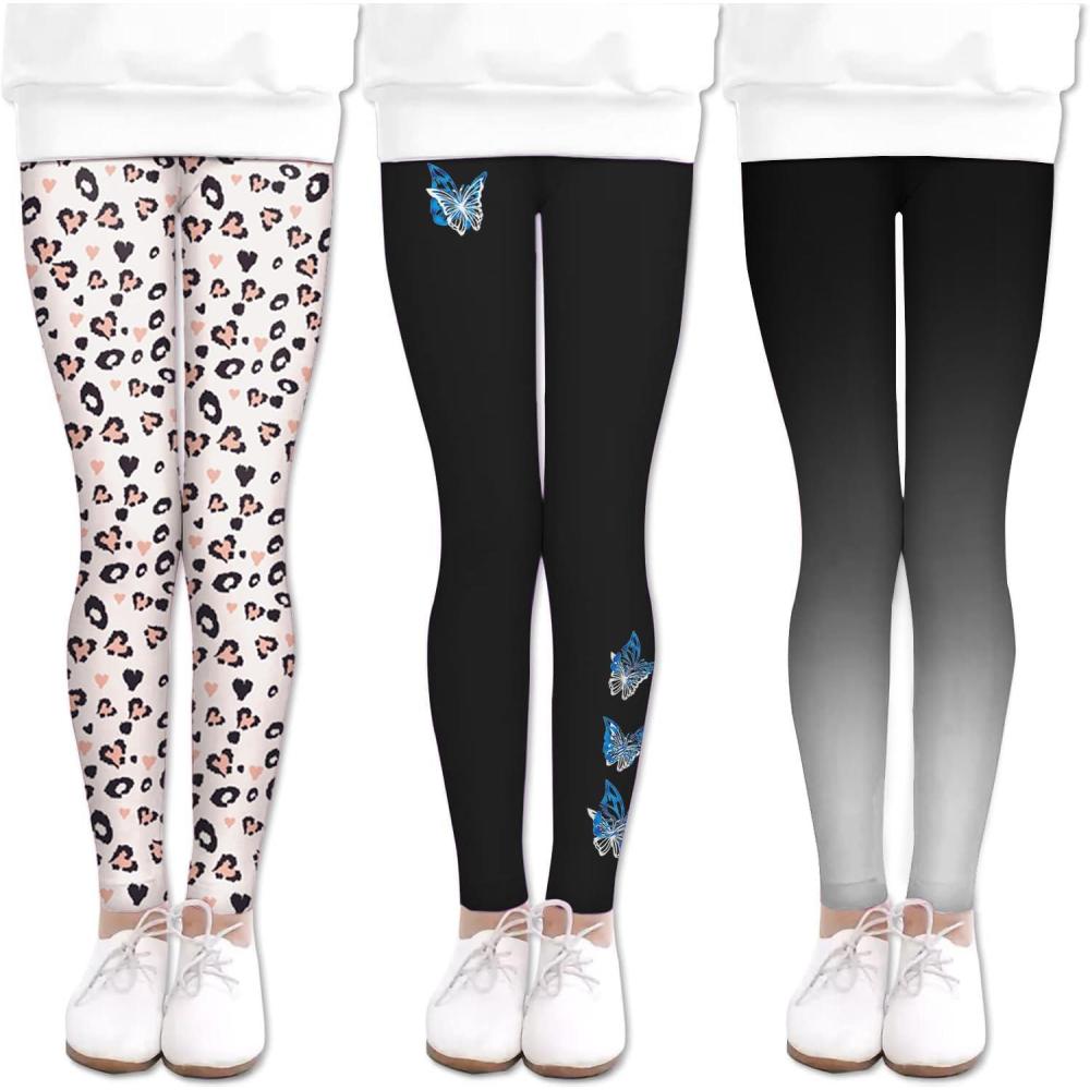 imageArshiner Girls Ankle Length Leggings 3Pack Printing Flower Kids Classic Stretch Pants 414YHeart Butterfly Gradient