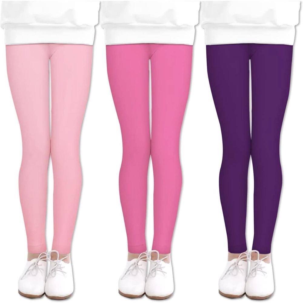 imageArshiner Girls Ankle Length Leggings 3Pack Printing Flower Kids Classic Stretch Pants 414YPink  Rose Red  Purple