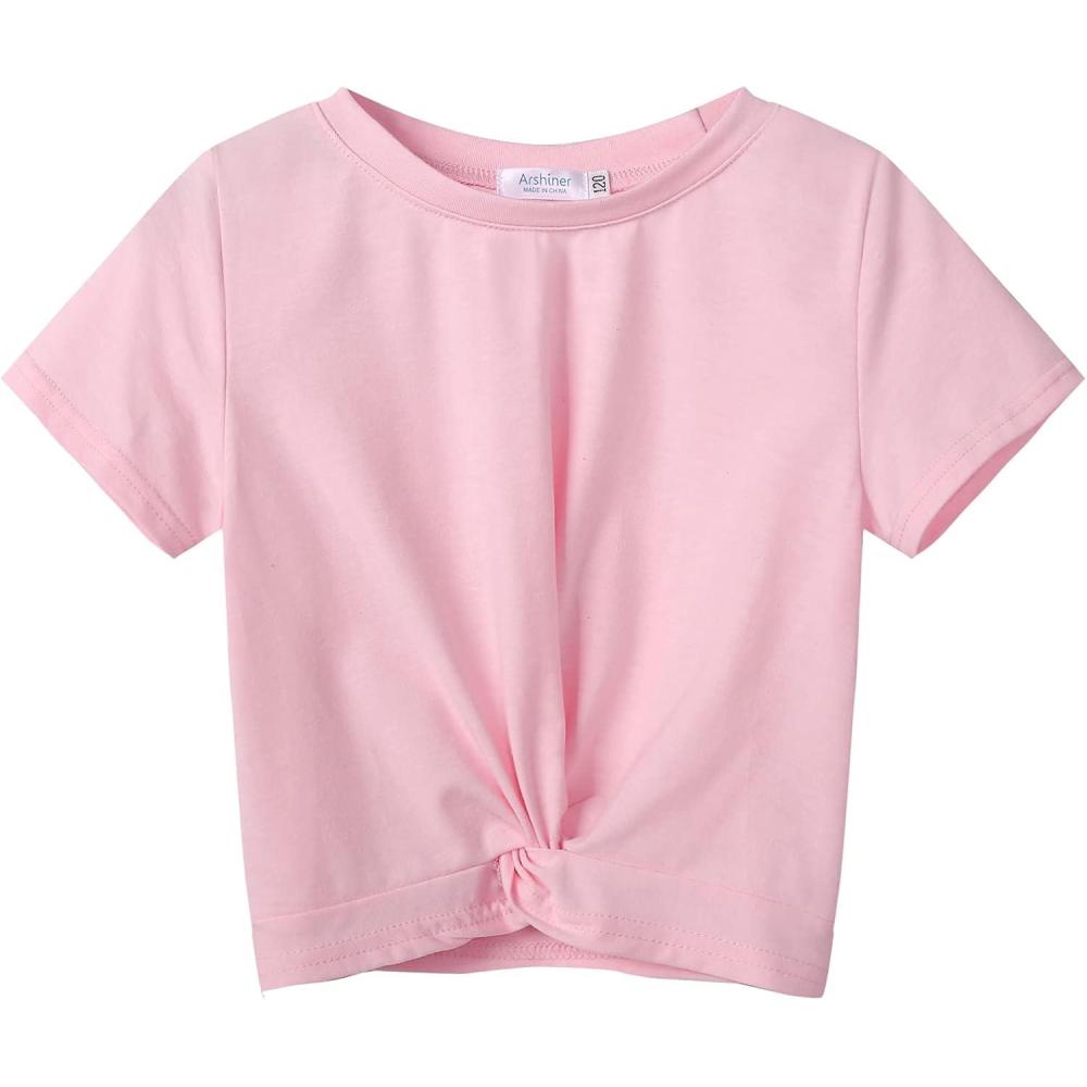 imageArshiner Girls Casual Tie Dye ShortSleeve TShirt Cute Print Summer Blouse for Girls Twist Front Tunic Tee TopsPink
