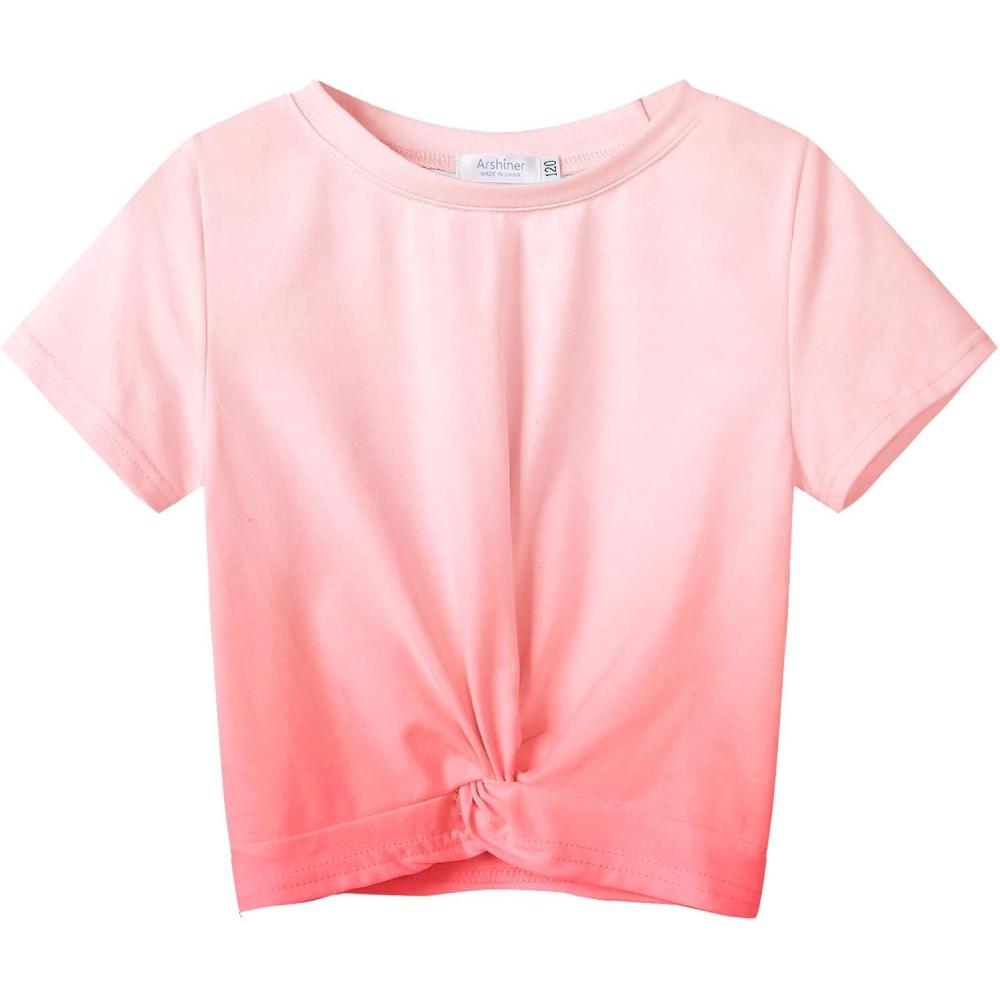 imageArshiner Girls Casual Tie Dye ShortSleeve TShirt Cute Print Summer Blouse for Girls Twist Front Tunic Tee TopsTie Dye Pink