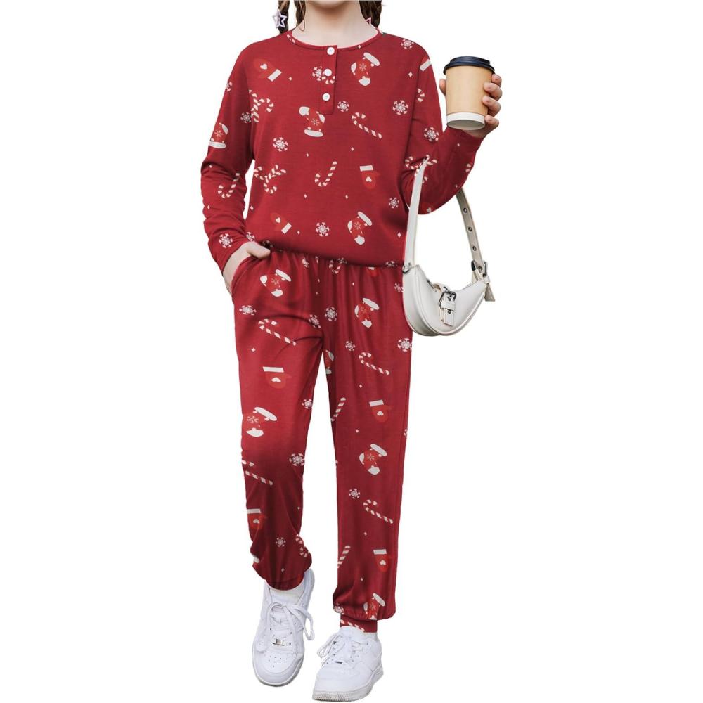 imageArshiner Girls Clothes Crew Neck Long Sleeve Tops and Pants Set with Pockets Fall Outfits 513 YearsChristmas Red