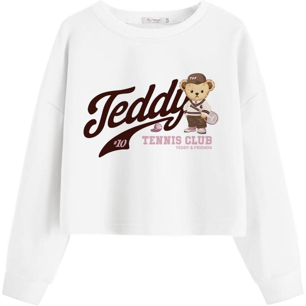 imageArshiner Girls Crop Tops Kids Long Sleeve Pullover Sweatshirts Girls Cropped Crewneck Sweatshirt for 514 Years Teen GirlBrown Teddy